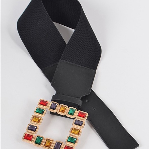 Square Shape Glass Buckle Elastic Belt! - Picture 2 of 2